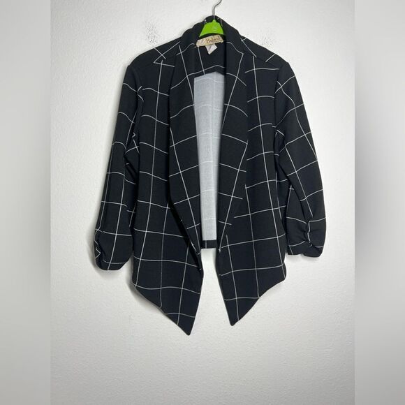 Hybrid & Company Plaid Black and White Open Front Women’s Cardigan Blazer Sz XL - Picture 1 of 11